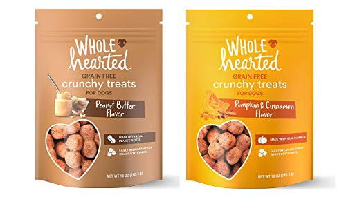 WholeHearted All-Natural Grain Free Crunchy Dog Treats Peanut Butter  and  PumpkinCinnamon 2-10oz