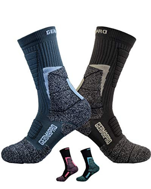 Mens Hiking Socks Outdoor Work Boot Socks w Anti-Odor-Blister Moisture Wicking Germanium  and  Coolmax All Season 2 pairs