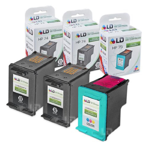 LD Remanufactured Ink Cartridge Replacements for HP 74  and  HP 75 2 Black 1 Color 3-Pack