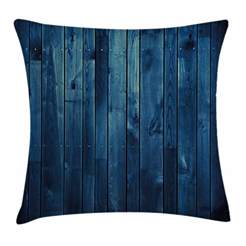 Ambesonne Dark Blue Throw Pillow Cushion Cover Wooden Planks Texture Image Board Floor Wall Lumber Rustic Country Life Decorative Square Accent Pillow Case 20 X 20 Blue