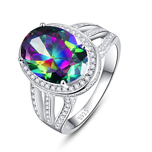 Merthus 925 Sterling Silver Created Mystic Rainbow Topaz Halo Engagement Ring for Women Girls Size 9 Merthus 925 Sterling Silver Created Mystic Rainbow Topaz Halo Engagement Ring for Women Girls Size 9