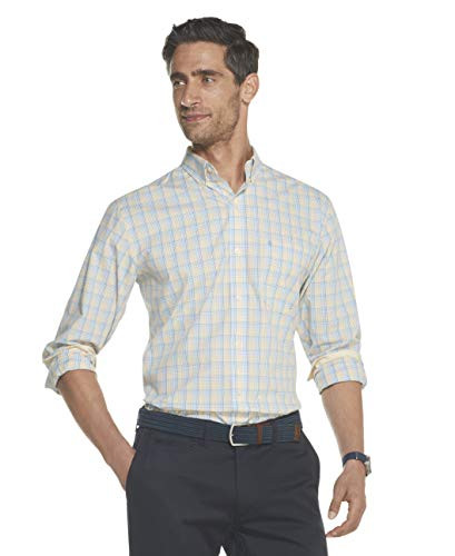 IZOD Mens Button Down Long Sleeve Stretch Performance Shirt SundressBlue Plaid Medium