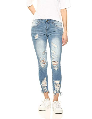COVER GIRL High Waisted Cute Ripped Patched Repair Blue Skinny Juniors Torn Apart 7