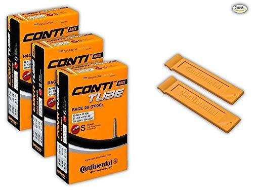 Continental Race 28 700x20-25c Bicycle Inner Tubes - 42mm Long Presta Valve Pack of 3 w 2 Conti Tire Levers