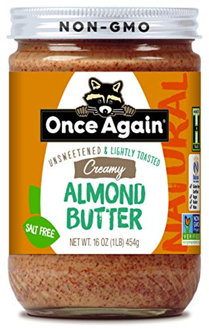 Once Again Natural Creamy Almond Butter Lightly Toasted Salt Free Unsweetened 16 ounce Jar Once Again Natural Creamy Almond Butter Lightly Toasted Salt Free Unsweetened 16 ounce Jar