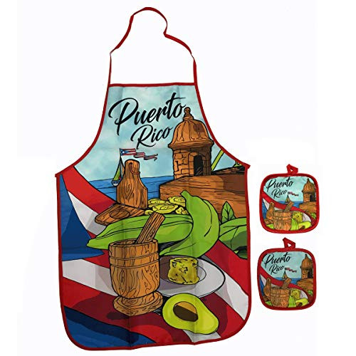 Garita Plantain Puerto Rico Set 3 Pcs Apron 2-Pot Holder