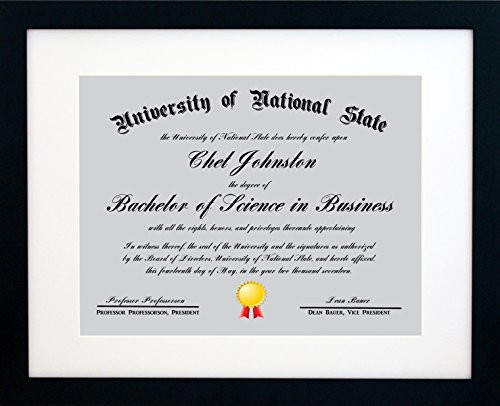 11x14 Black Certificate Document Frame Mat to 8.5x11 - Wide Molding - Includes Attached Hanging Hardware and Desktop Easel - Display Certificates, Documents, Diploma, an 11 x 14 or 8.5 x 11 Inch Photo