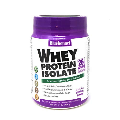 Bluebonnet Nutrition Whey Protein Isolate Powder Whey from Grass Fed Cows 26 Grams of Protein No Sugar Added Non GMO Gluten Free Soy Free Kosher Dairy 1_1 lbs 16 Servings Original Unflavored