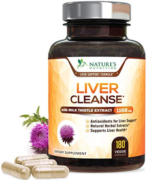 Gentle Liver Cleanse  and  Detox - Milk Thistle Extract Formula 1166mg - Natural Liver Support Supplement with 22 Herbs Silymarin Beet Artichoke Dandelion Chicory Root Made in USA - 180 Capsules