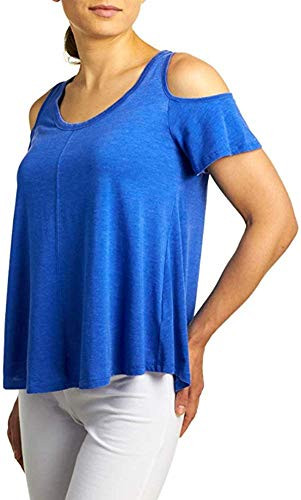 Calvin Klein Womens Distreshortsleeve Wash Cold Shoulder Tee with Back Pleat Jamaica Blue Medium