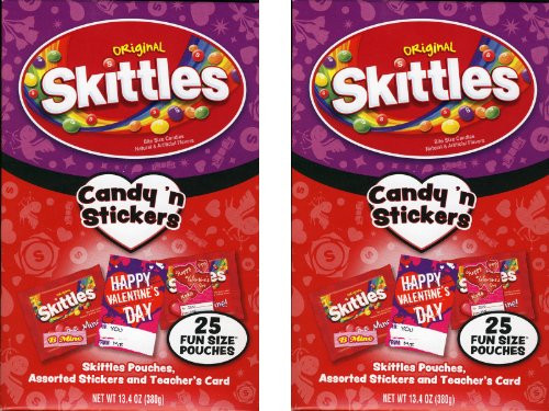 Skittles Original Valentines Candy N Stickers 2-Pack Total - 50 Skittles Valentines Pouches