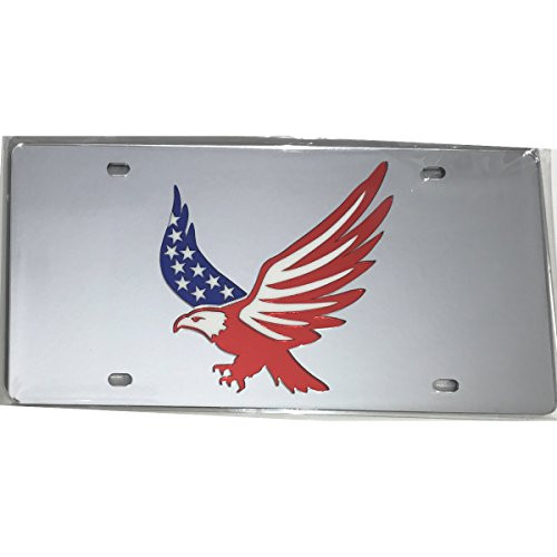 American Eagle Mirrored Acrylic License Plate Car Tag RWB