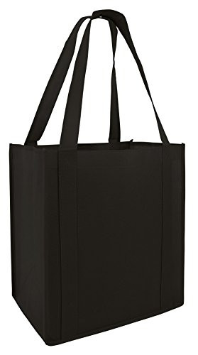 Reusable Grocery Shopping Tote Bags with Plastic Bottom Insert Reinforced Handles & Thick Plastic Bottom for Durability ( Set of 5 ) Heavy Duty - Hold 30+ lbs (BLACK)