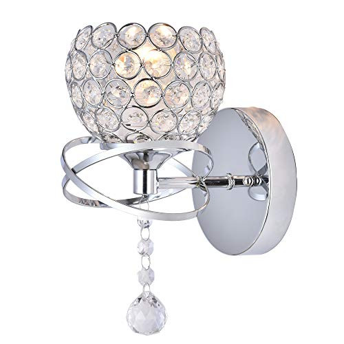 KRASTY Modern Luxury Globe Wall Sconce Metal Chrome Finished Hardwire Crystal Wall SconcesBedside Wall Lamp Lighting Fixture for Living Room Bedroom Bathroom