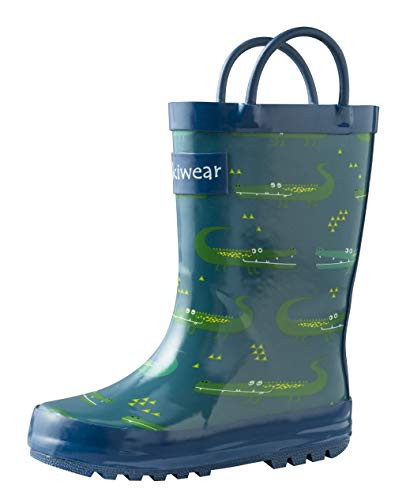 OAKI Kids Rubber Rain Boots with Easy-on Handles Crocodile 6T US Toddler