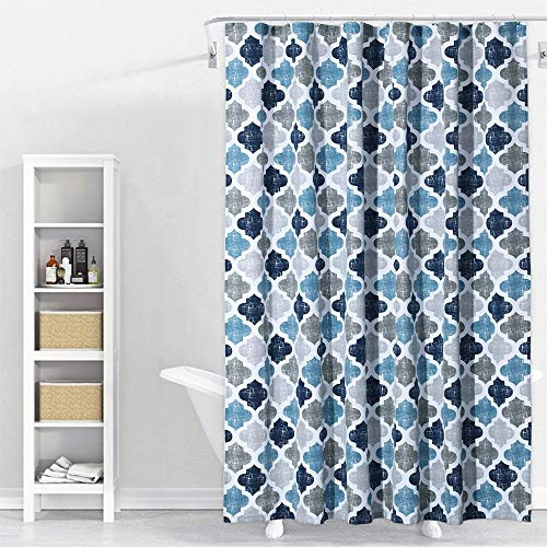 CAROMIO Fabric Shower Curtain Geometric Quatrefoil Patterned Modern Poly-Cotton Farmhouse Shower Curtain for Bathroom NavyBlueGrey 72x78 Inches