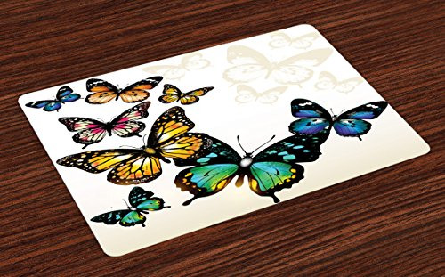 Ambesonne Butterfly Place Mats Set of 4 Vivid Monarch Butterflies Flying Shades Shadows Dreamlike Fantasy Display Washable Fabric Placemats for Dining Table Standard Size Blue Pink Ambesonne Butterfly Place Mats Set of 4 Vivid Monarch Butterflies Flying Shades Shadows Dreamlike Fantasy Display Washable Fabric Placemats for Dining Table Standard Size Blue Pink