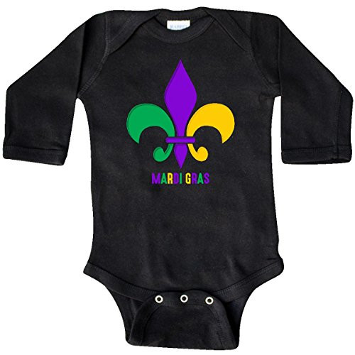 inktastic Mardi Gras Fleur De Lis Long Sleeve Creeper 18 Months Black