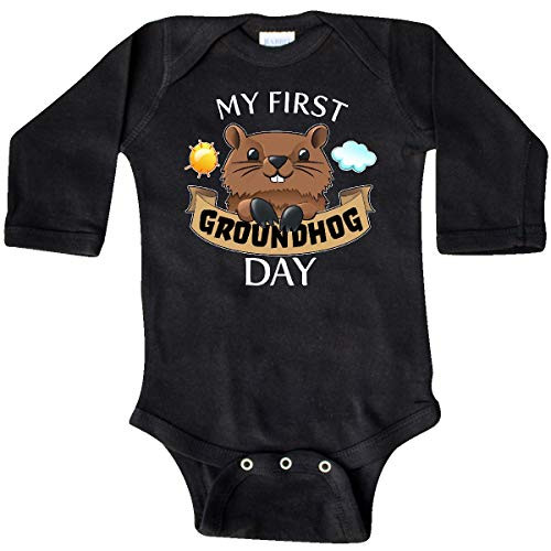 inktastic My First Groundhog Day- Cute Long Sleeve Creeper Newborn Black