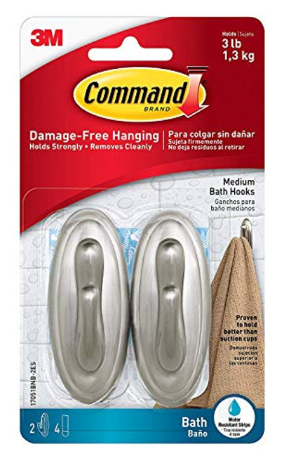 Command Traditional Plastic Bath Hooks Value Pack Medium Brushed Nickel L6PHTD8 4-Hooks