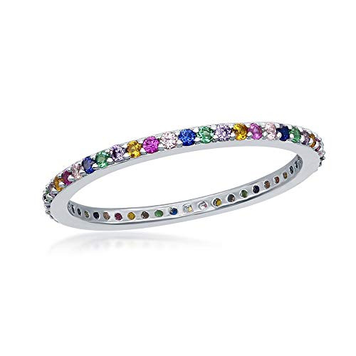 Sterling Silver 2mm Rainbow CZ Eternity Band Ring