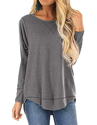 HIYIYEZI Fall Tops for Women Long Sleeve Side Split Casual Loose Tunic Top LargeDark Gray