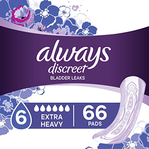 Always Discreet Incontinence  and  Postpartum Incontinence Pads for Women 66 Count Overnight Absorbency Extra Heavy Long 33 count Pack of 2 - 66 Count Total