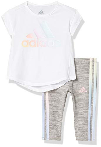 adidas Girls Little Short Sleeve Sporty Top  and  Capri Legging Clothing Set White 6X