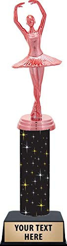 11 Inch Pink Ballet Female Trophies - Black Glimmer Pink Ballet Female Trophy Awards Prime