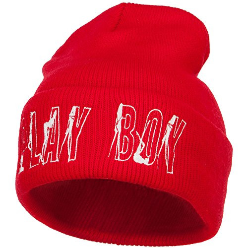 Playboy Embroidered Long Beanie - Red OSFM Playboy Embroidered Long Beanie - Red OSFM