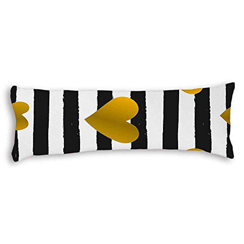 UTF4C Gold Heart Black White Stripe Cotton Body Pillow Cover Cases Rectangle 20 x 54 Inches for Bed,Pillow Cases with Zipper for Pregnant Women