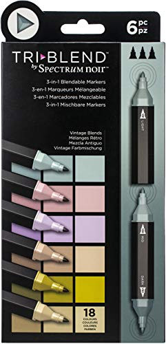 Crafters Companion Spectrum Noir Triblend Alcohol 3 Marker Pens-Vintage Blends-Pack of 6