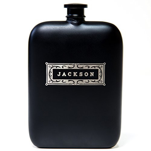 Swanky Badger Personalized Hip Flask Stainless Steel Flask Matte Black Coating Includes Funnel 7oz 200ml Perfect Mens Gift Fathers Day Gift or Groomsmen Gift Classic - Front Engraved
