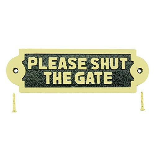 Renovator's Supply Solid Brass Plaques Sign PLEASE SHUT THE GATE Polished Brass Plate