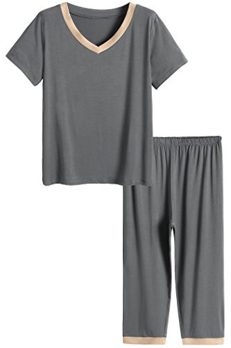 Latuza Womens Sleepwear Tops with Capri Pants Pajama Sets L Gray