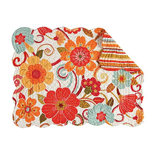 C and F Home Giselle Rectangular Cotton Quilted Cotton Reversible Machine Washable Placemat Set of 4 Rectangular Placemat Orange White