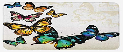 Ambesonne Butterfly Kitchen Mat Vivid Monarch Butterflies Flying Shades Shadows Dreamlike Fantasy Display Plush Decorative Kitchen Mat with Non Slip Backing 47 X 19 Blue Pink