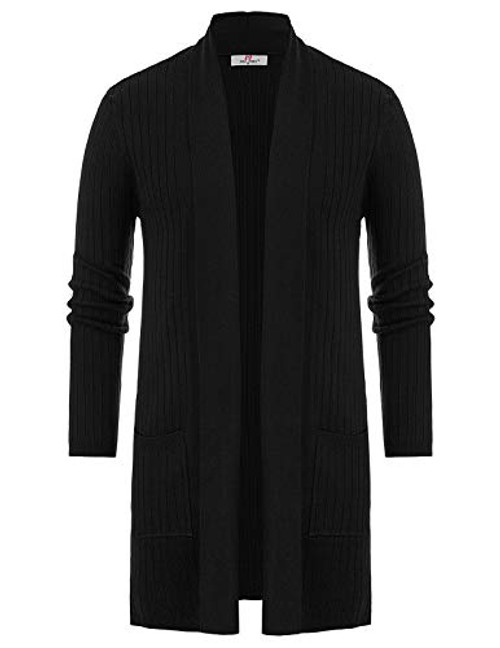 PJ PAUL JONES Mens Casual Shawl Collar Knitted Open Front Long Cardigan Sweater Black 2XL