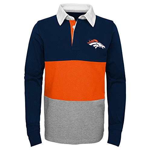 NFL Denver Broncos Youth Boys State Of Mind Long Sleeve Rugby Top Dark Navy Youth Large14-16