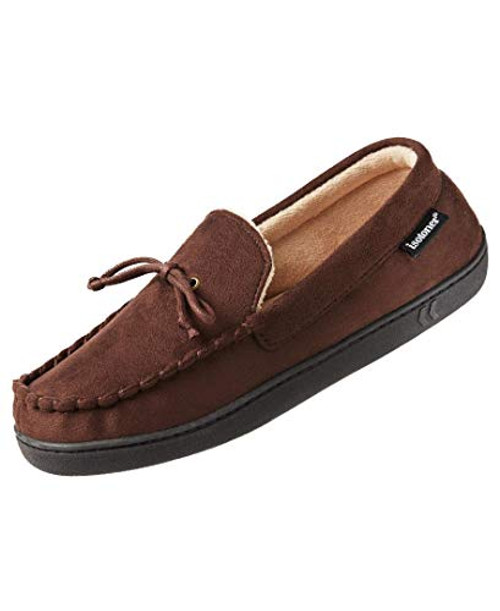 isotoner Microsuede Moccasin Whipstitch Slippers Dark Chocolate X-Large