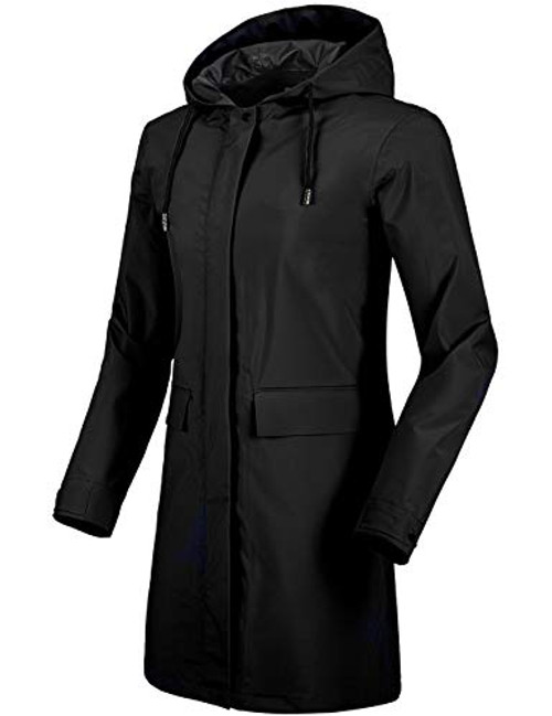 Wantdo Womens Waterproof Rain Jacket Lightweight Long Rain Coat Black S