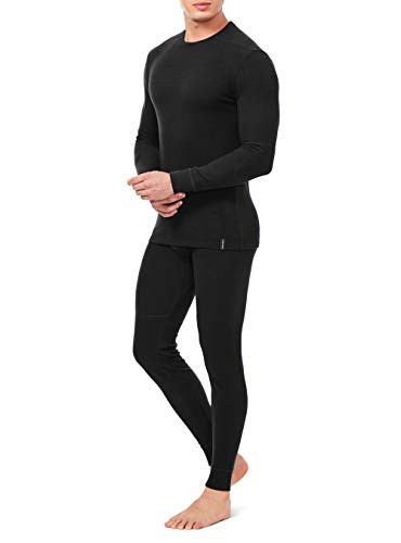 DAVID ARCHY Mens Ultra Soft Winter Warm Base Layer Top  and  Bottom Fleece Lined Thermal Set Long John XL Black