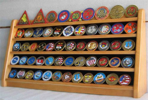 5 Rows Shelf Challenge Coin Display Stand Casino Chip Holder Rack Oak Finish