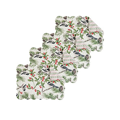 C and F Home Chickadee Rectangular Cotton Quilted Cotton Reversible Machine Washable Placemat Set of 4 Placemat Rectangular Set of 4 Green
