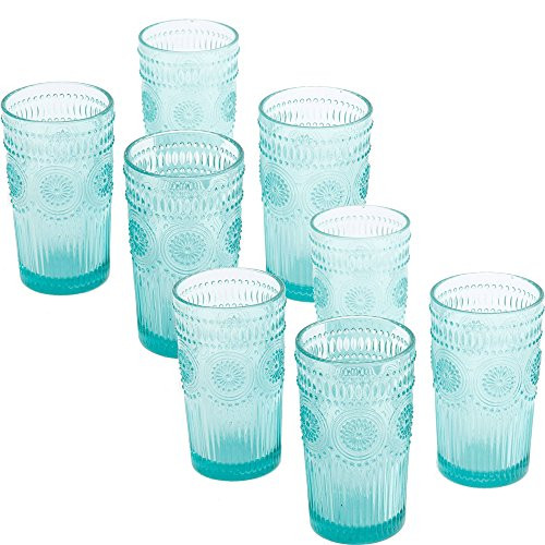 The Pioneer Woman Adeline 16-Ounce Emboss Glass Tumblers Set of 4 Turquoise - 2 Pack