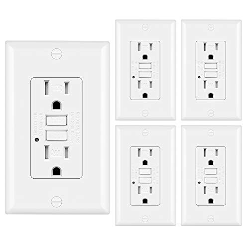 5 Pack BESTTEN 15 Amp GFCI Outlet Tamper Resistant GFI Receptacle 15A Ground Fault Circuit Interrupter with Wallplate ETL Certified White