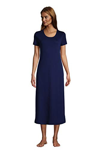 Lands End Womens Short Sleeve Supima Cotton Midcalf Nightgown Deep Sea Navy Regular Small