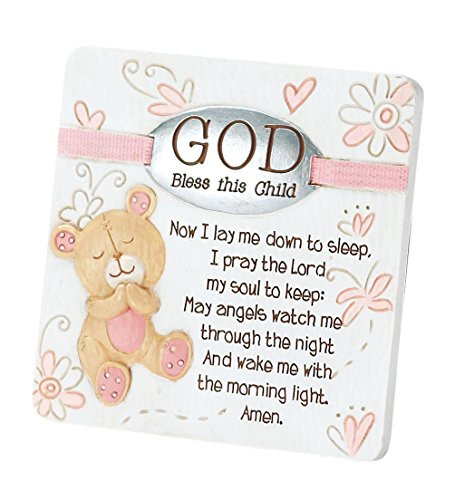 Dicksons Baby Bear God Bless This Child Tabletop/Wall Plaque for Girl, White