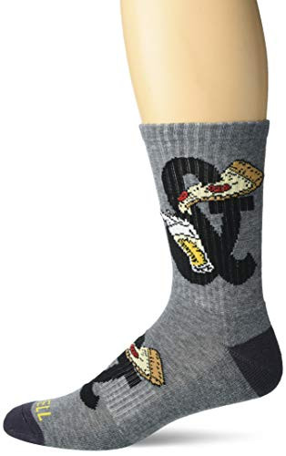 K_ Bell Mens Food and Drink Casual Novelty Crew Socks Pizza  and  Beer Charcoal Heather Shoe Size 6_5-12