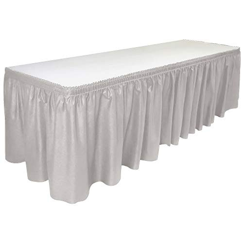 DecorRack Table Skirt 29 in x 14 ft -BPA Free- Plastic Tableskirt Disposable Reusable Rectangular Tablecloth Skirt Silver 1 Pack